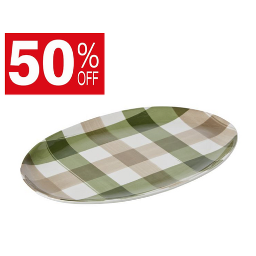 Manor Gingham Oval Platter Green & Taupe